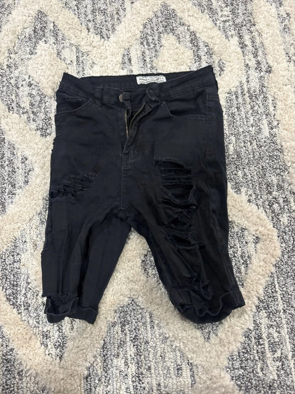 American Bazi Black Denim Ripped Shorts